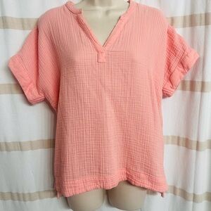 L.L Bean Women's Pink V-Neck Short Sleeve Spring-Summer 100% CottonTop Sz Small